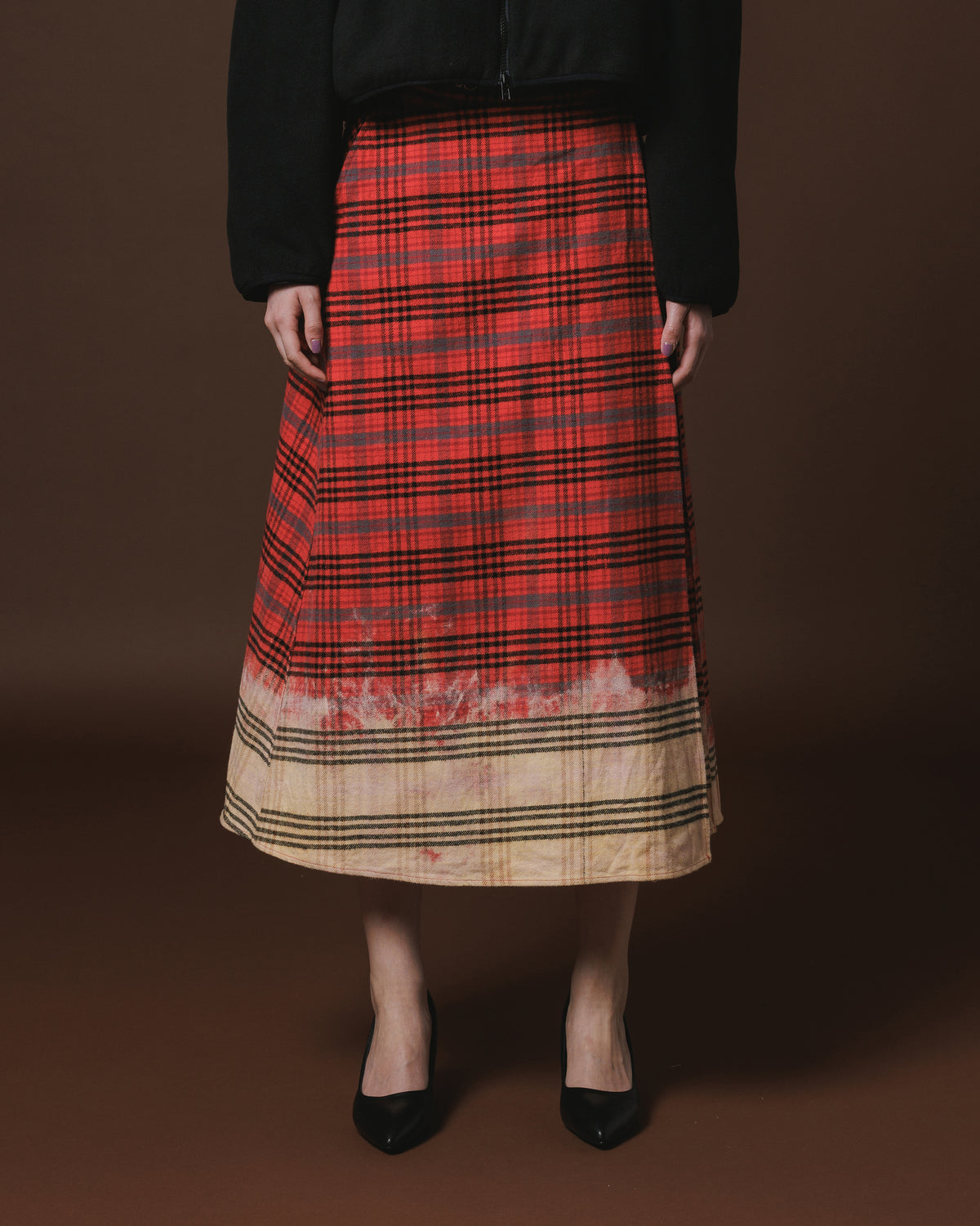 CHECK BLEACH SKIRT (RED)