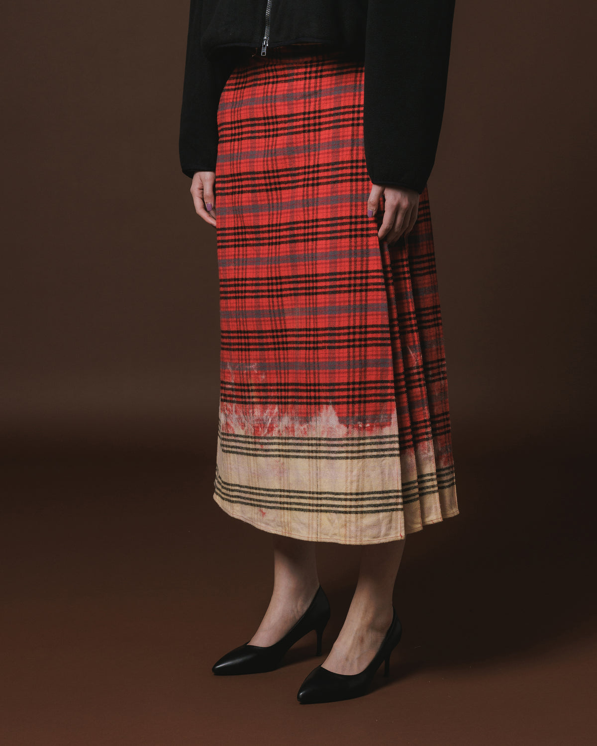 CHECK BLEACH SKIRT (RED)