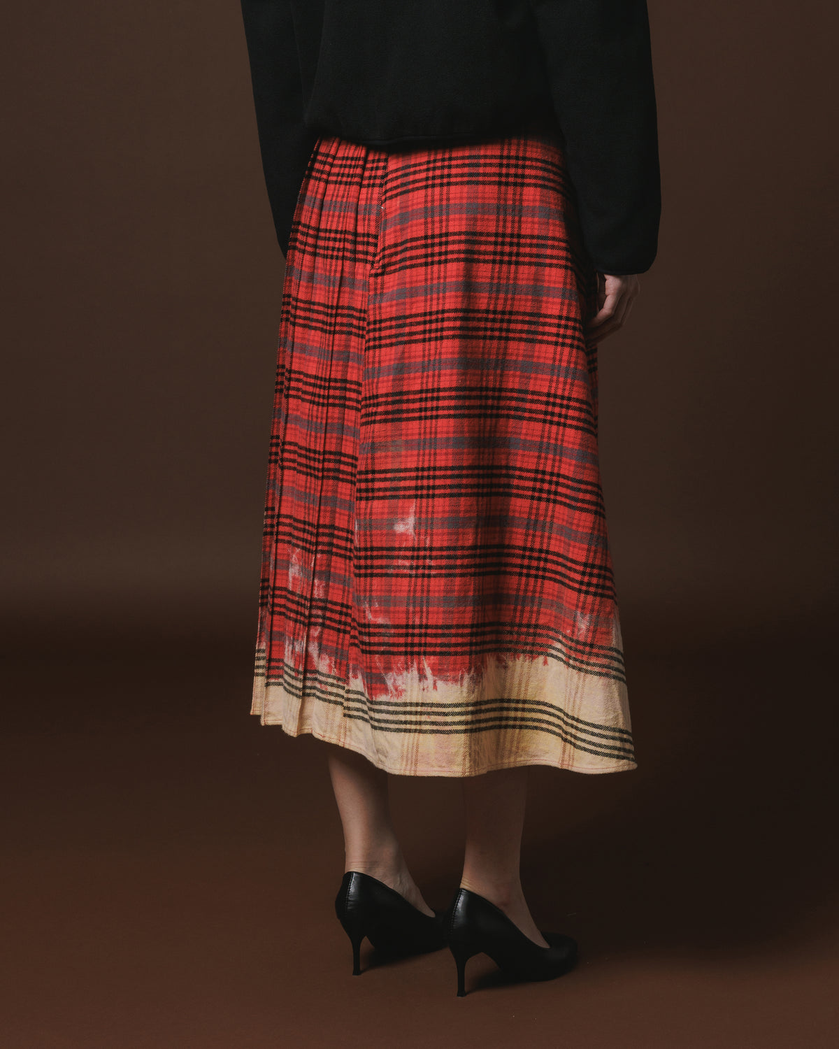 CHECK BLEACH SKIRT (RED)