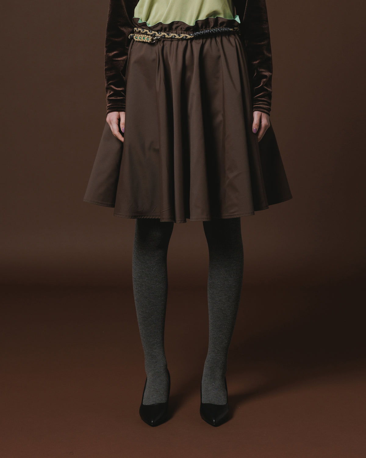REVERSIBLE GATHER SKIRT (M.GREEN x BROWN)