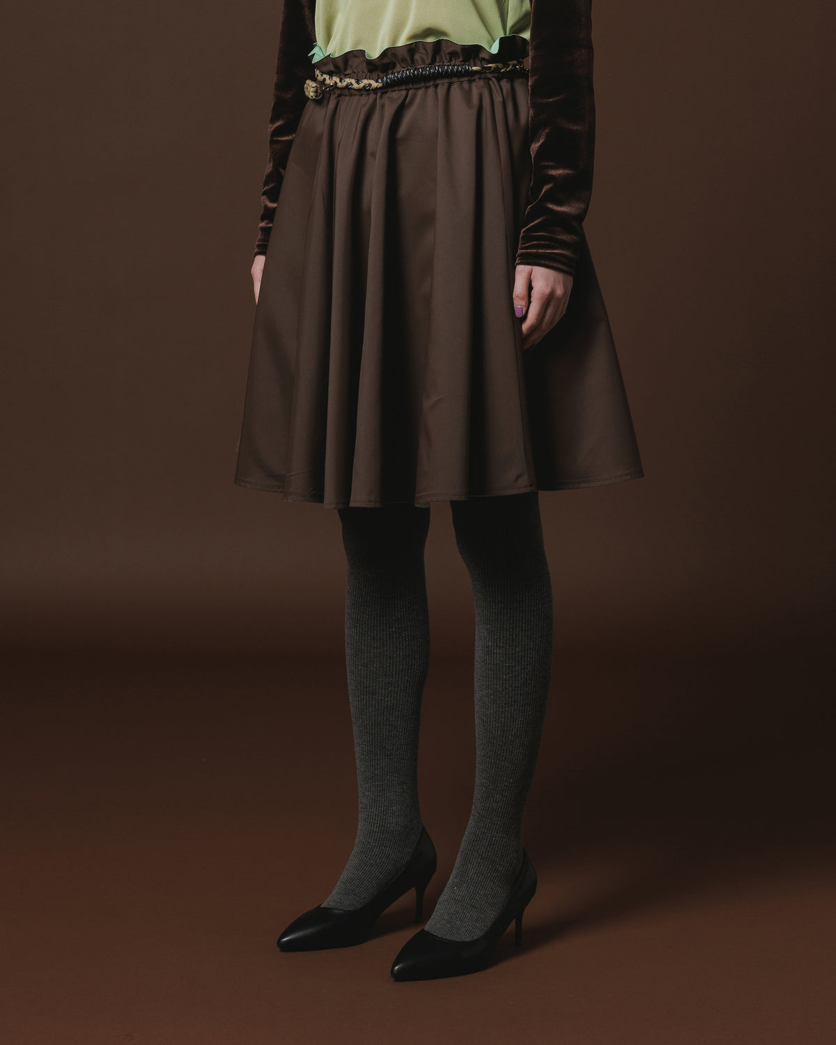 REVERSIBLE GATHER SKIRT (M.GREEN x BROWN)