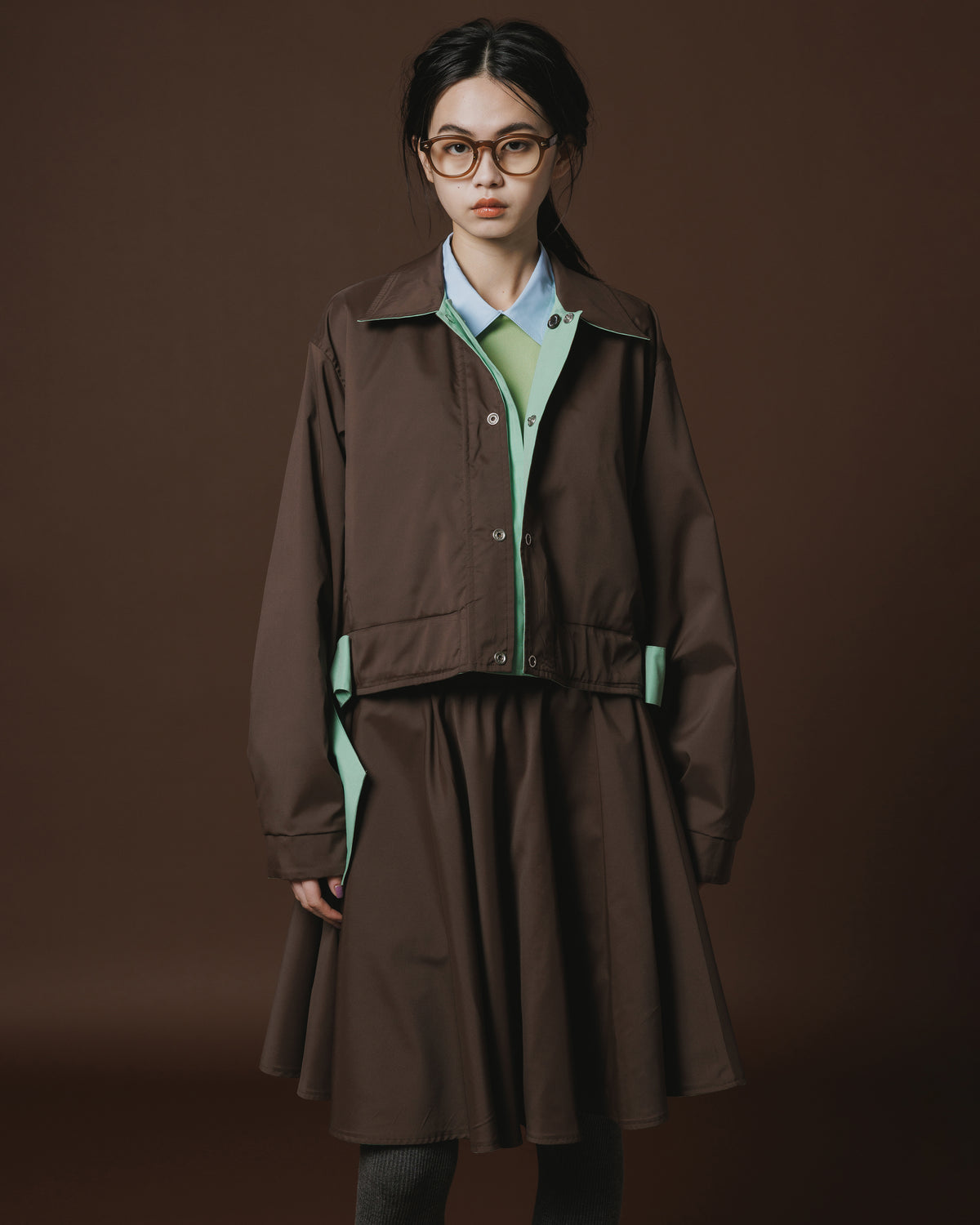 REVERSIBLE RIBBON JACKET (M.GREEN x BROWN)