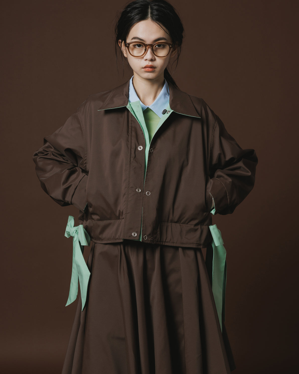 REVERSIBLE RIBBON JACKET (L.BLUE x BLACK )