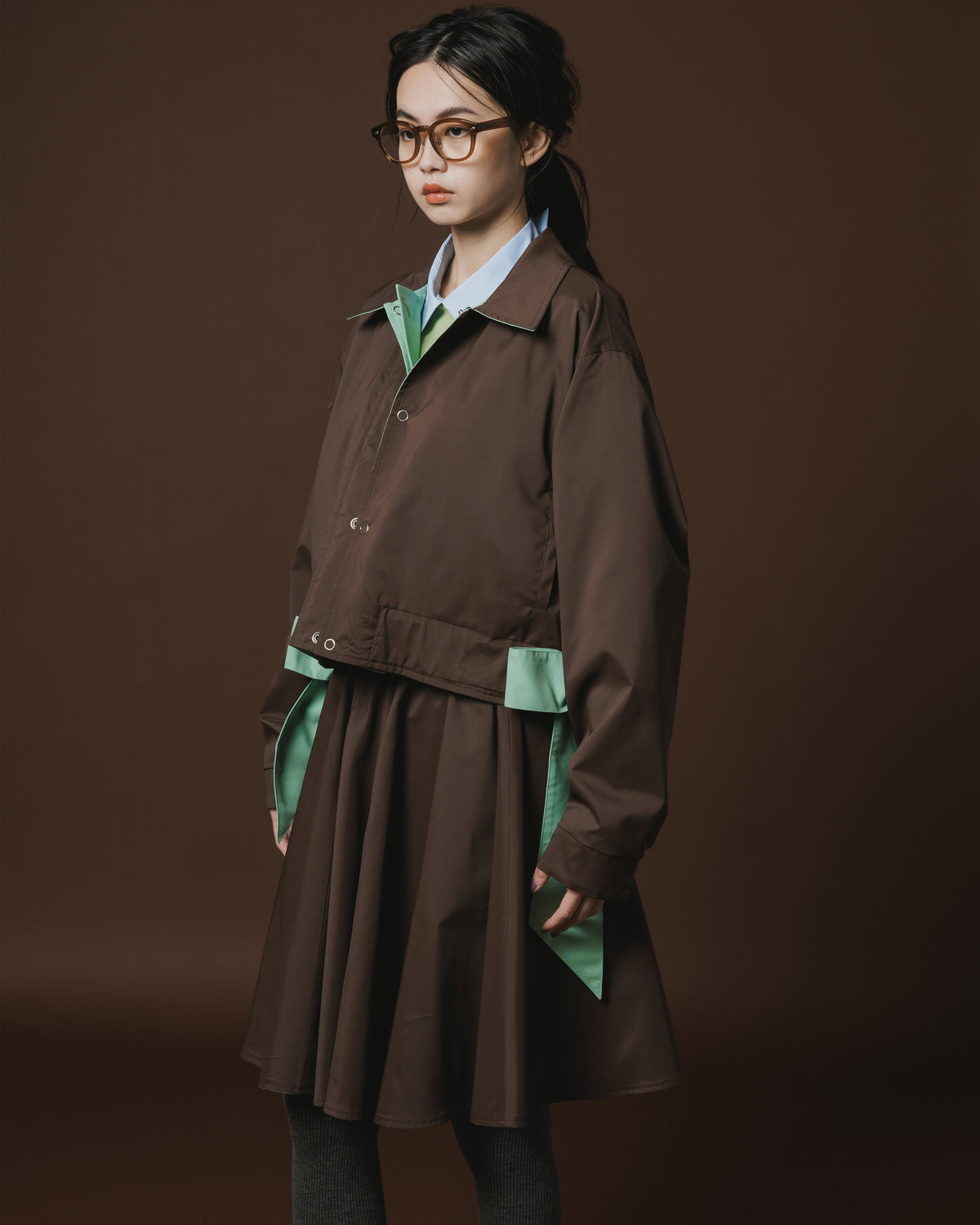 REVERSIBLE RIBBON JACKET (M.GREEN x BROWN)