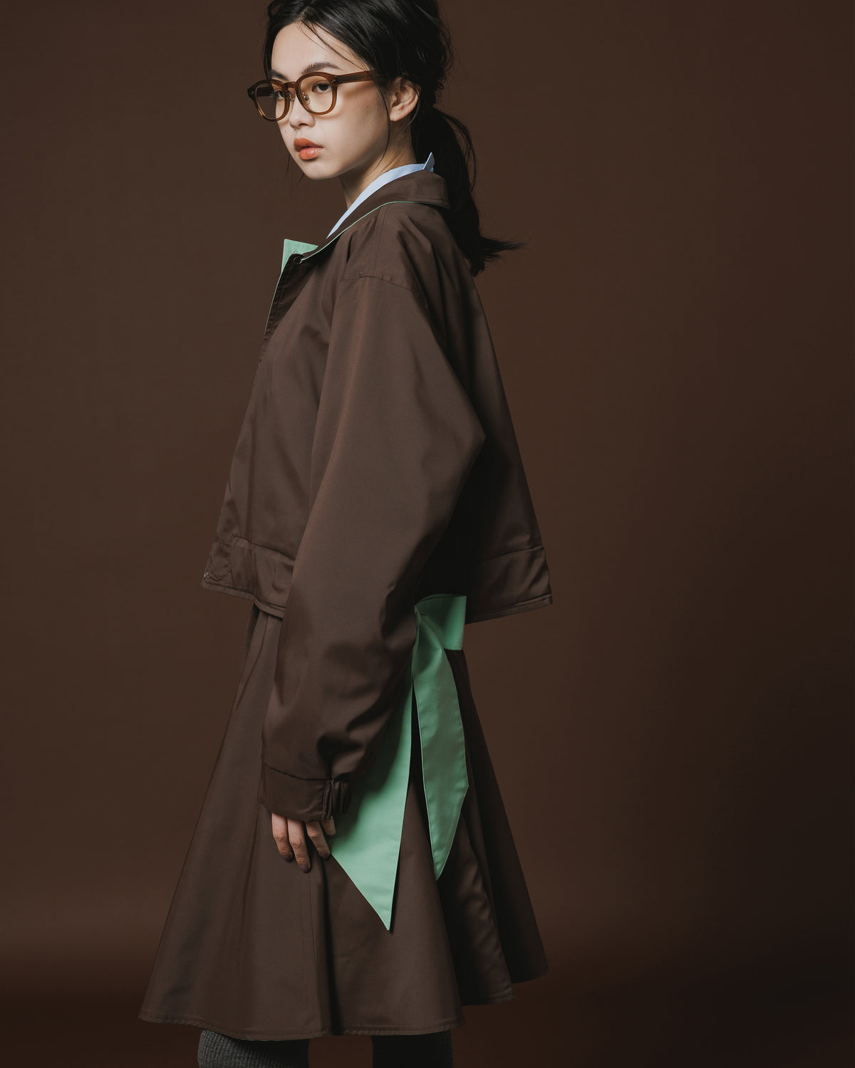 REVERSIBLE RIBBON JACKET (M.GREEN x BROWN)
