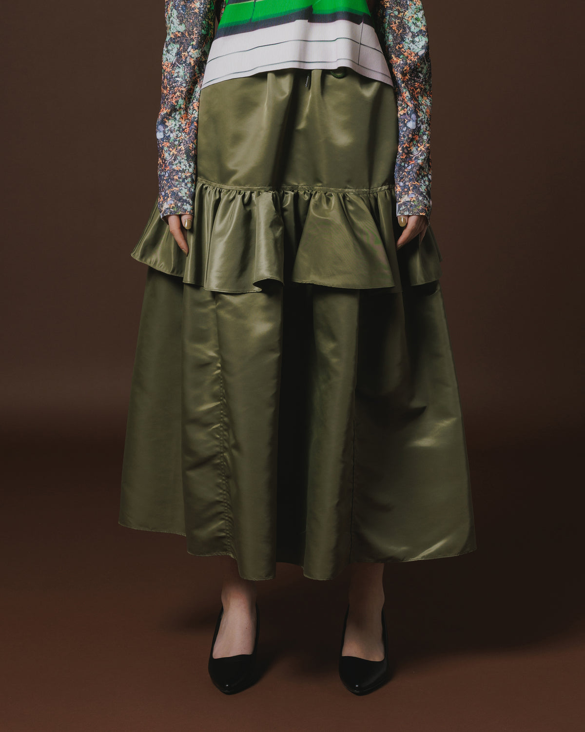 NYLON FRILL SKIRT (KHAKI)