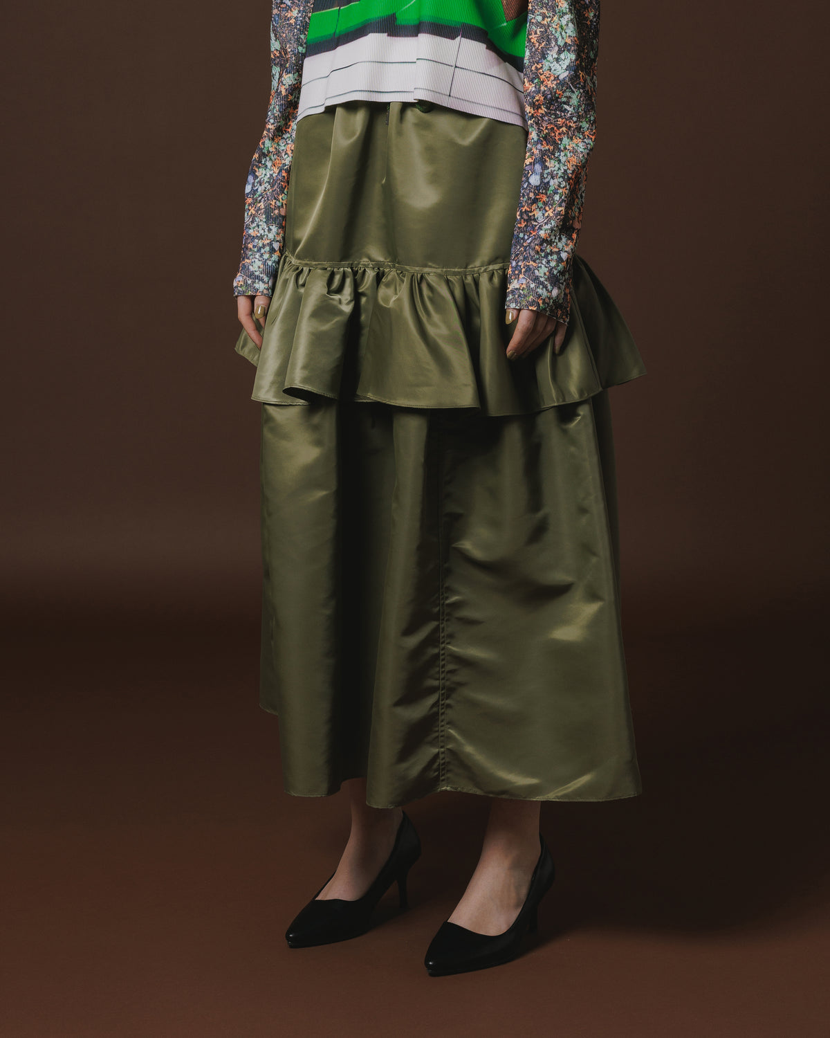 NYLON FRILL SKIRT (KHAKI)