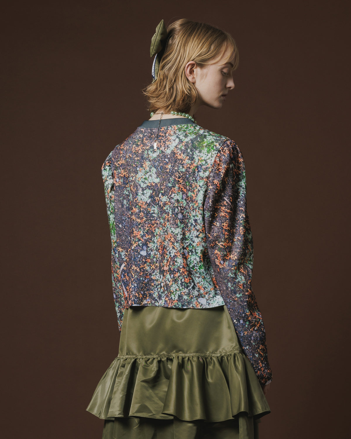 PRINT RIB PUFF SLEEVE C/S (RUST)