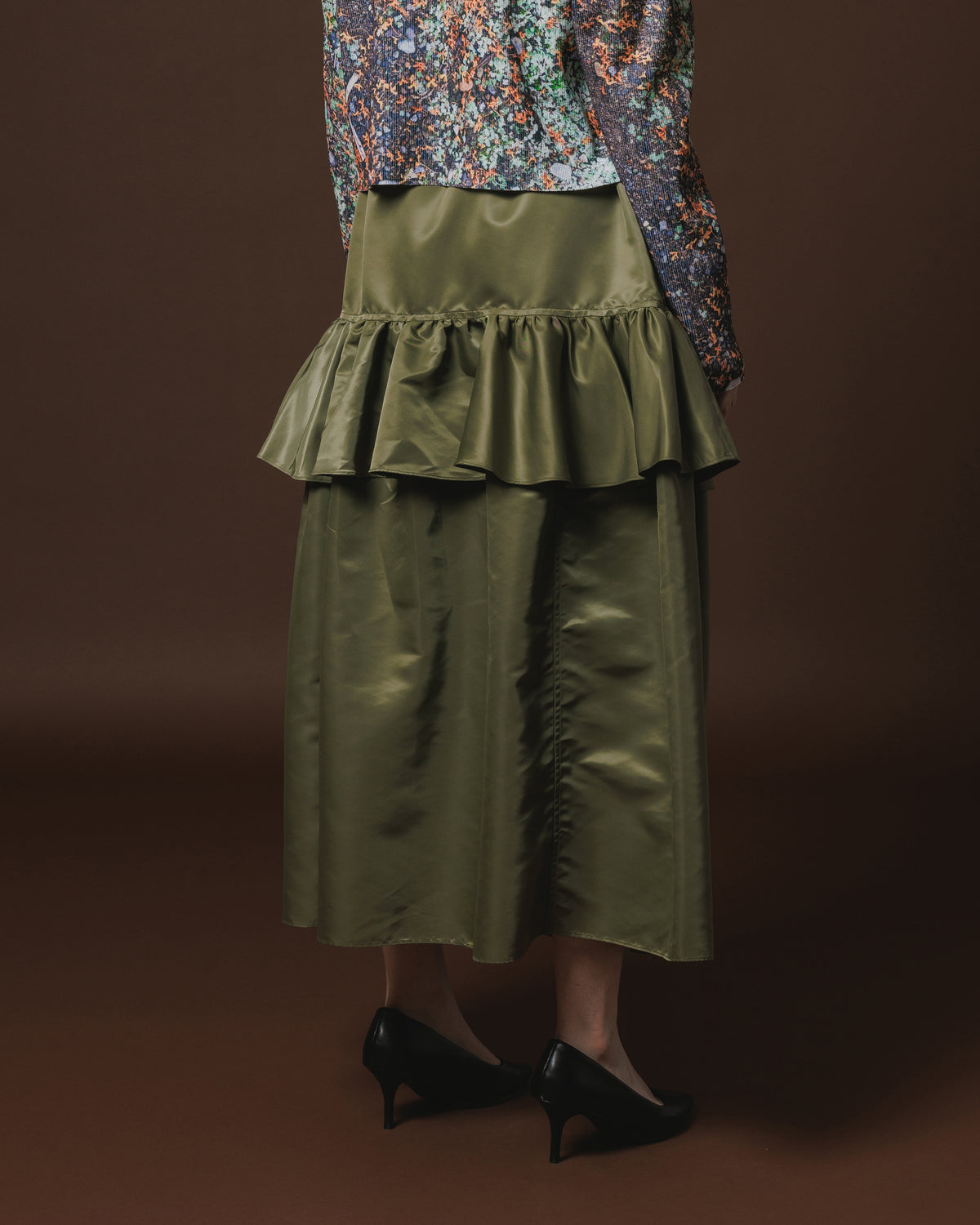 NYLON FRILL SKIRT (KHAKI)