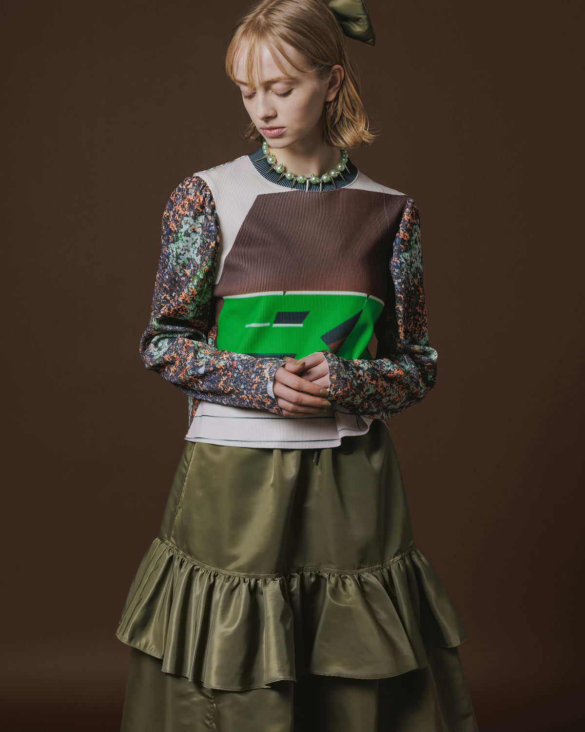 PRINT RIB PUFF SLEEVE C/S (RUST)