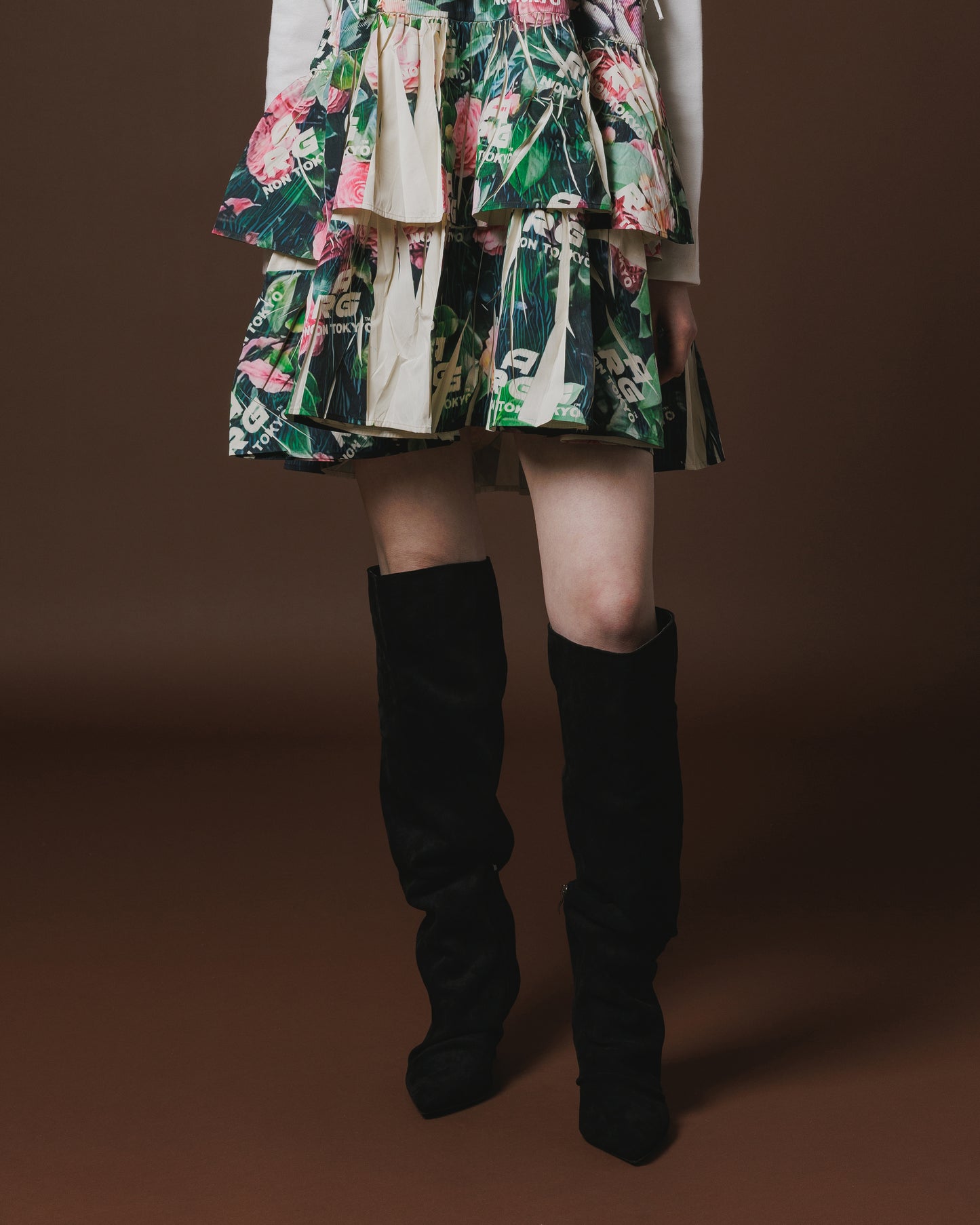 DIRECT PRINT RIB GATHER SKIRT (ARG ROSE)