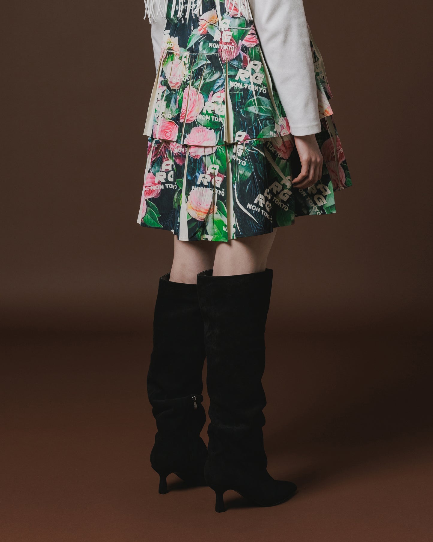 DIRECT PRINT RIB GATHER SKIRT (ARG ROSE)