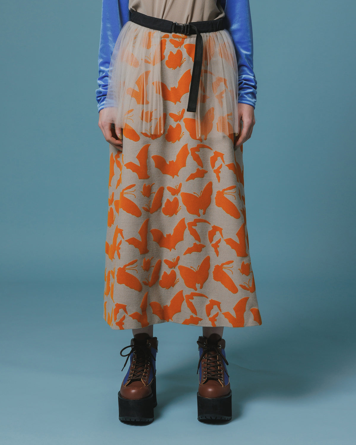 ADJUSTER FLOCKY SKIRT (BEIGE x ORANGE)