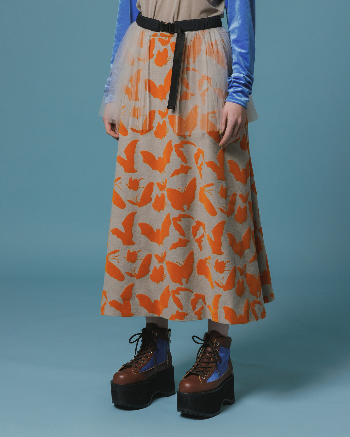 ADJUSTER FLOCKY SKIRT (BEIGE x ORANGE)