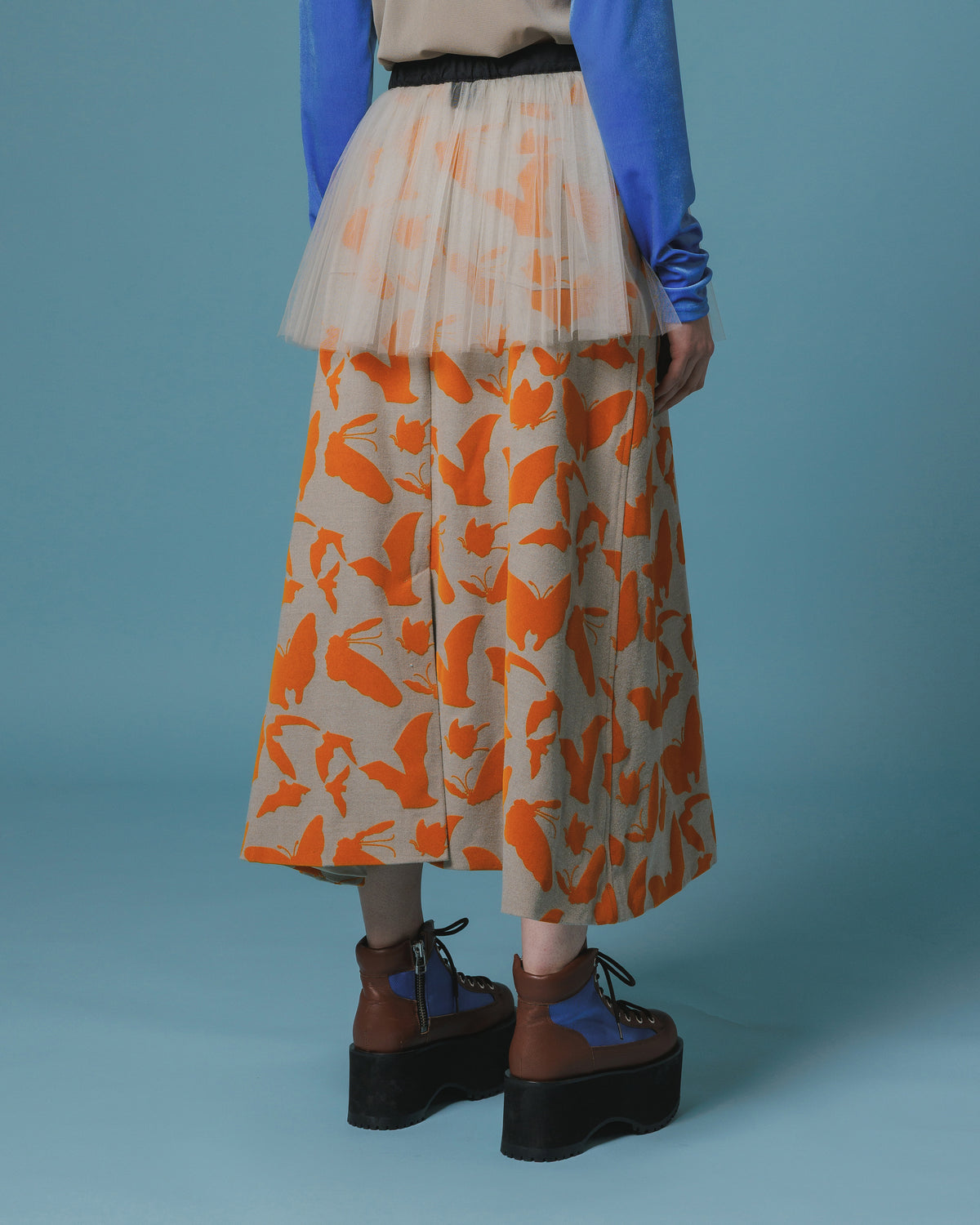 ADJUSTER FLOCKY SKIRT (BEIGE x ORANGE)