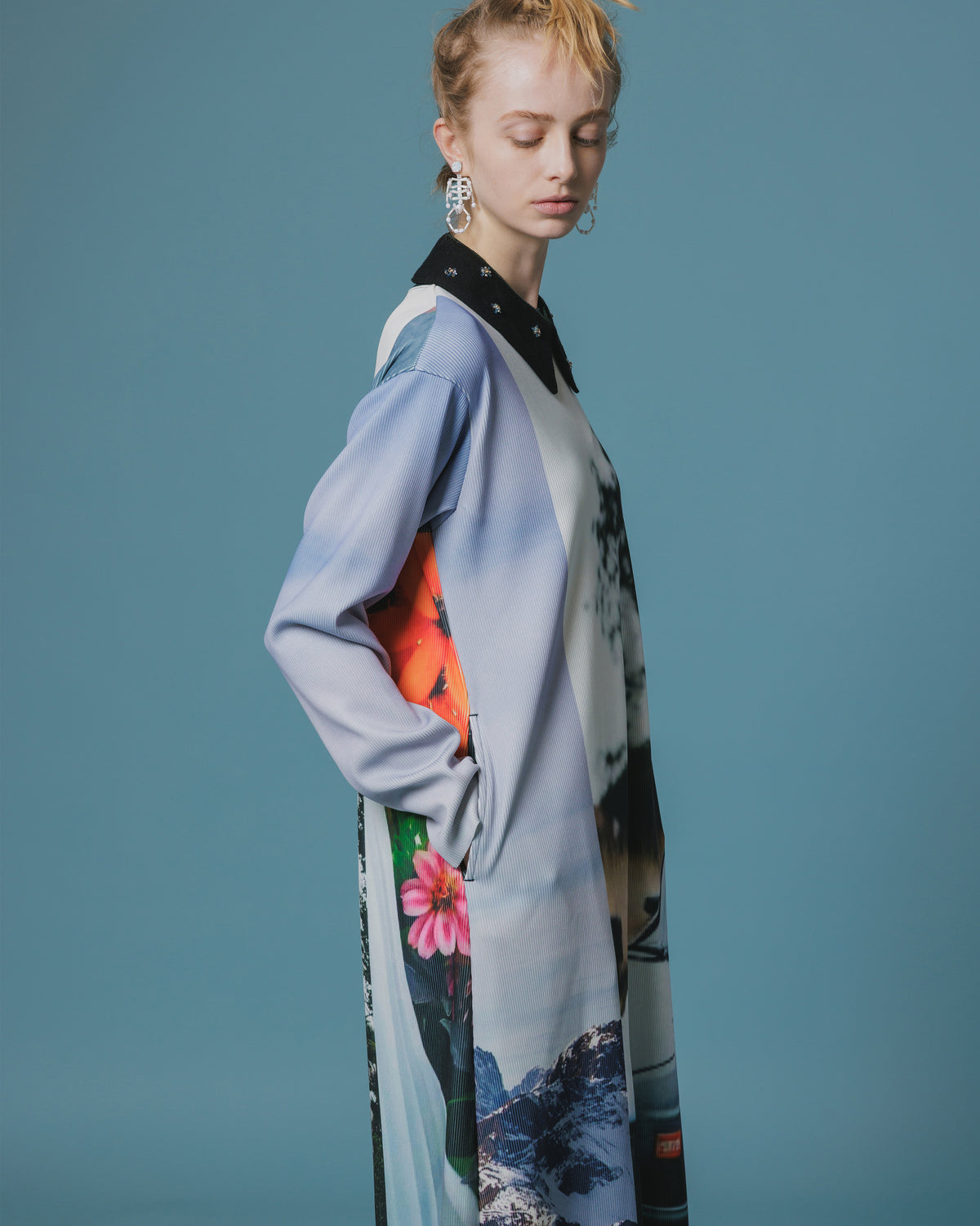 PRINT RIB L/S ONE-PIECE (COLLAGE)