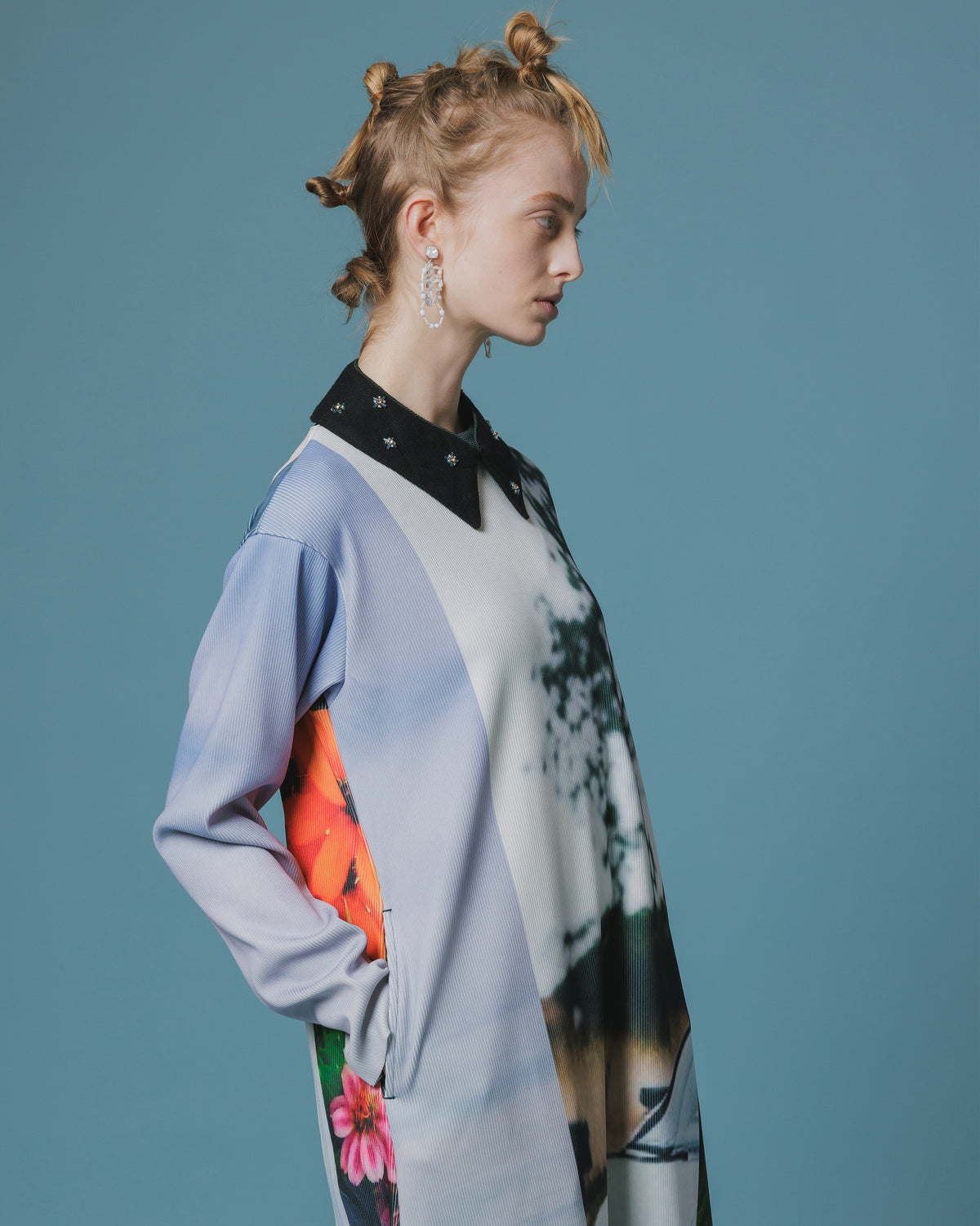 PRINT RIB L/S ONE-PIECE (COLLAGE)