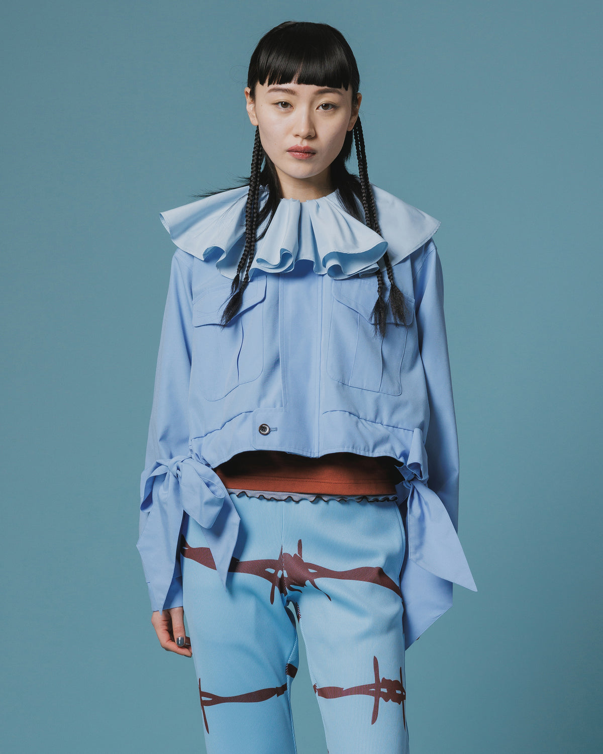 REVERSIBLE RIBBON JACKET (L.BLUE x BLACK )