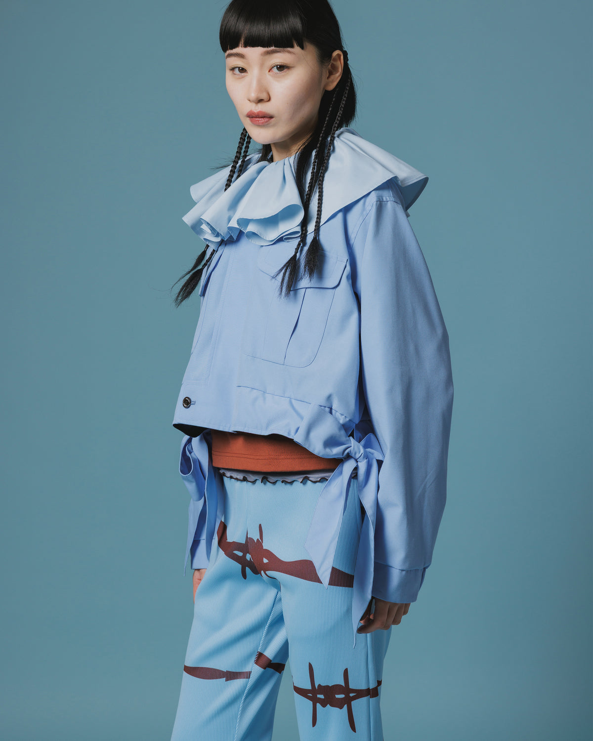 REVERSIBLE RIBBON JACKET (L.BLUE x BLACK )