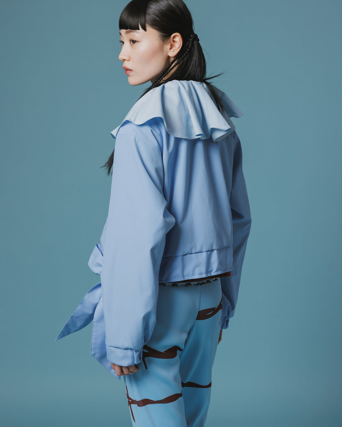 REVERSIBLE RIBBON JACKET (L.BLUE x BLACK )