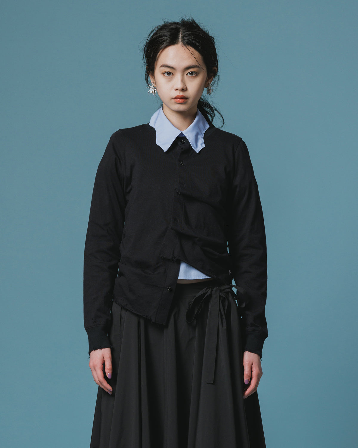 CRASH GATHER CARDIGAN (BLACK)