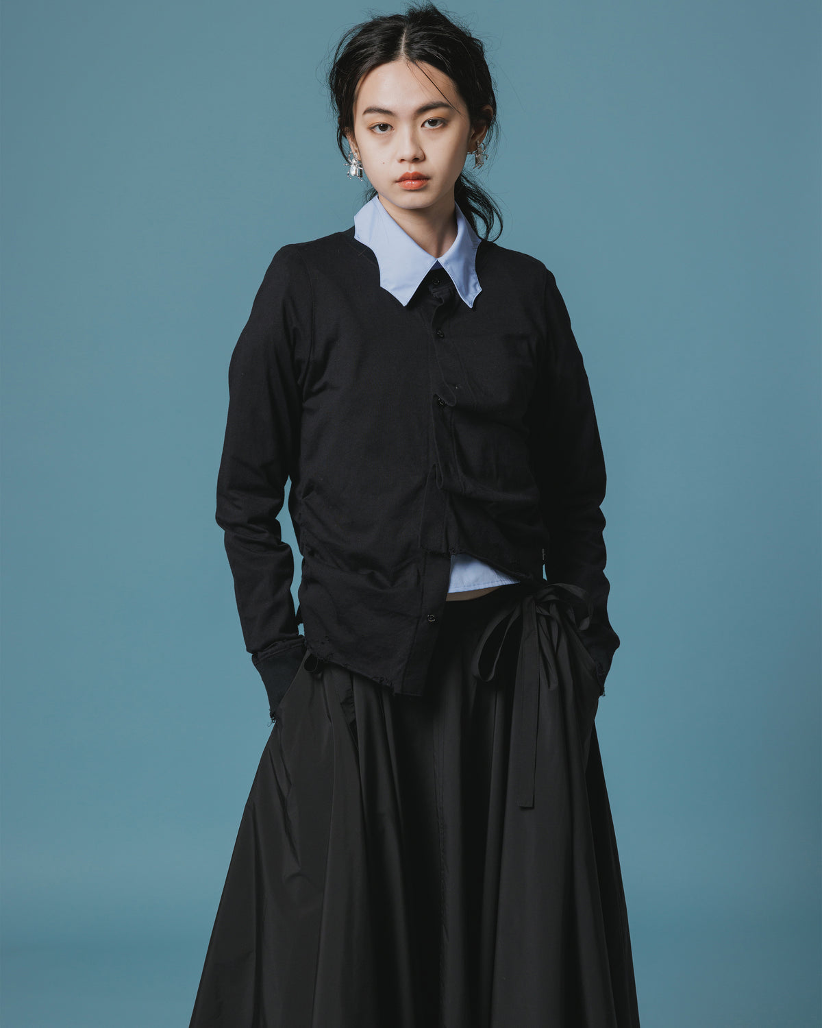 CRASH GATHER CARDIGAN (BLACK)