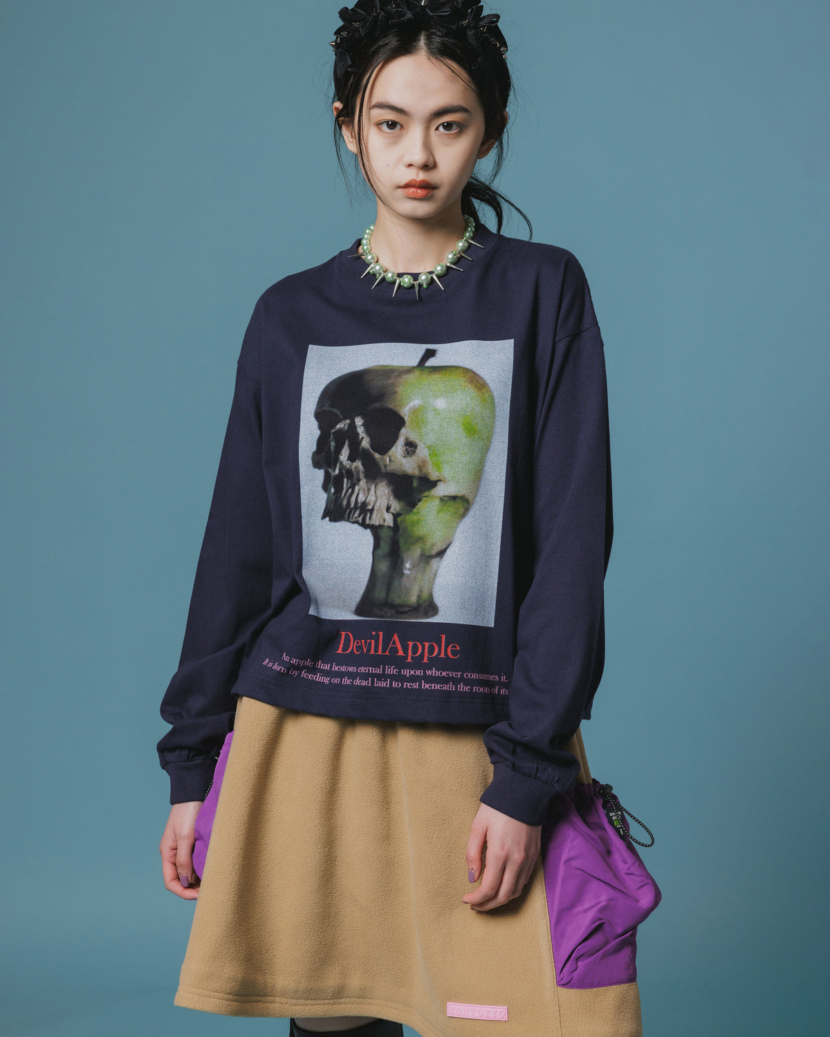 PRINT L/S SHORT T-SHIRT / DEVIL APPLE (NAVY)