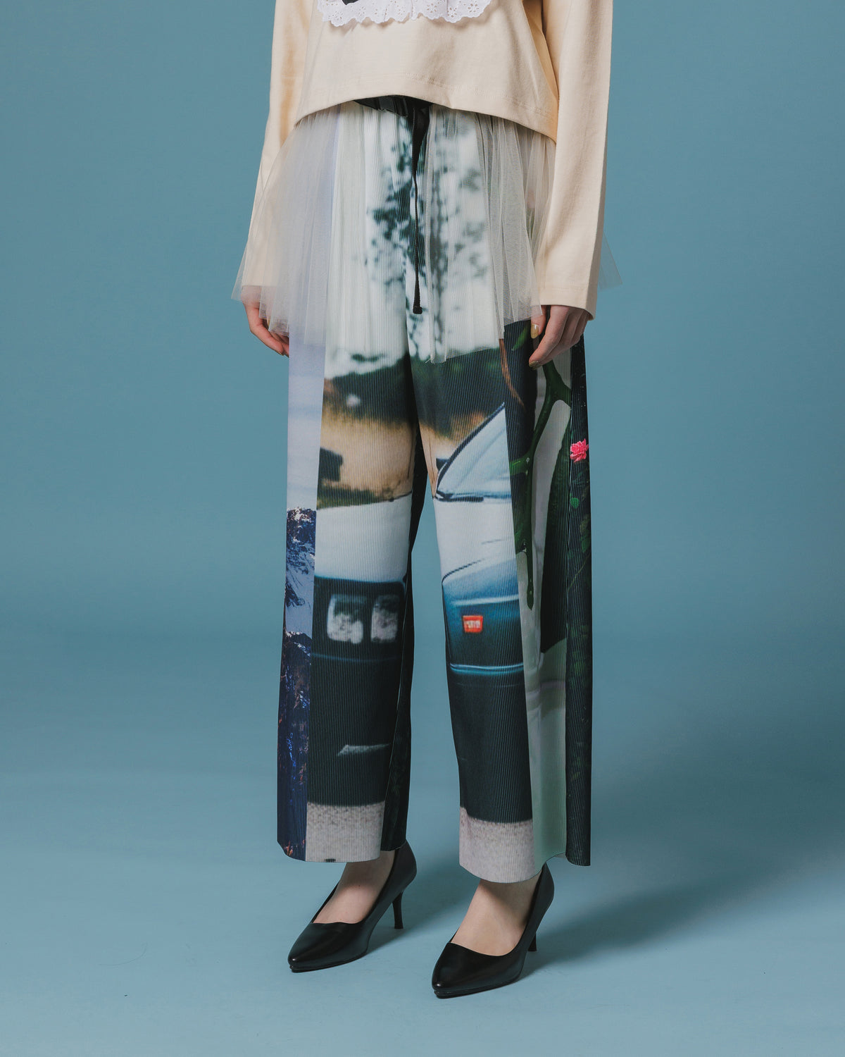 PRINT RIB WIDE PANTS (COLLAGE)