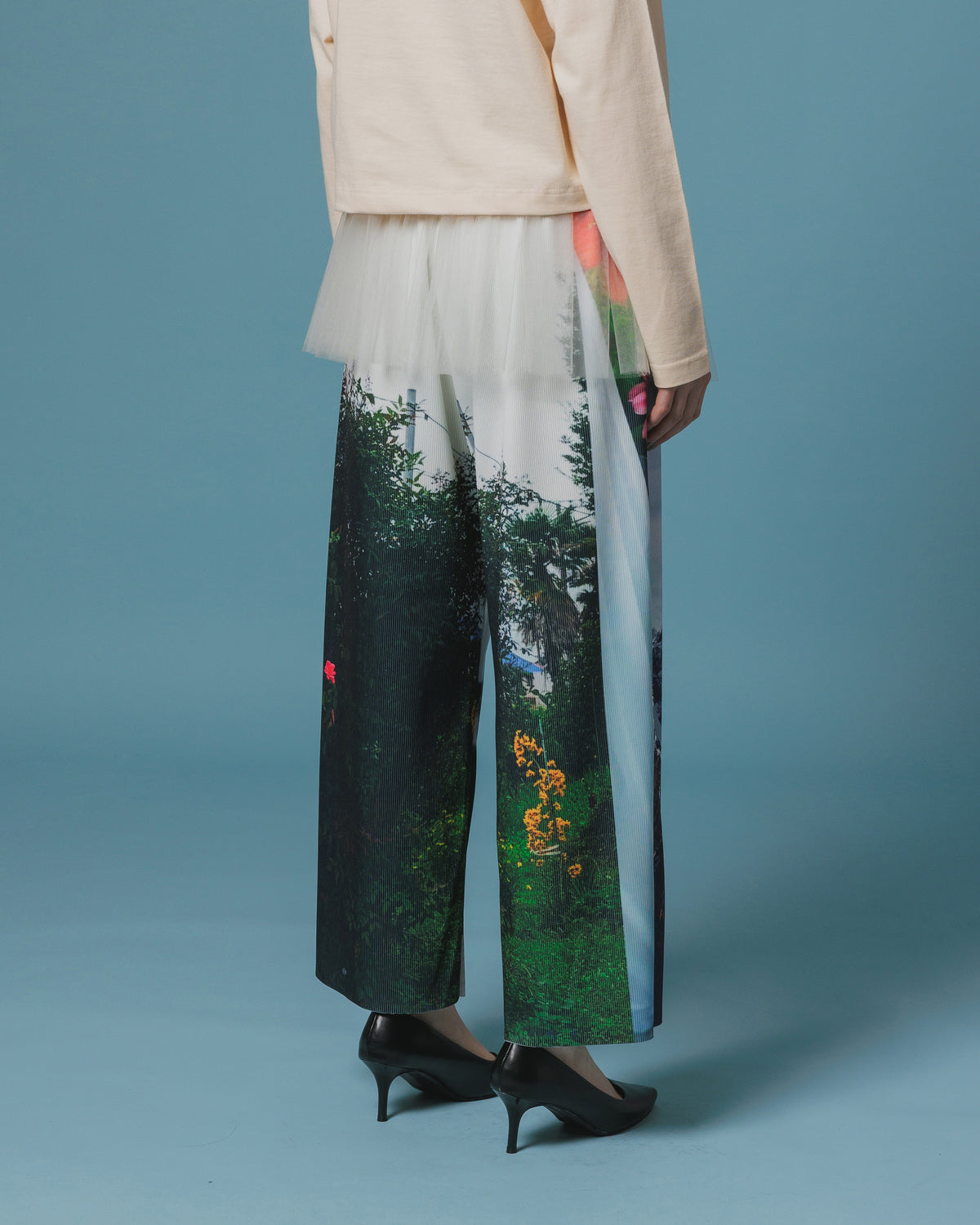PRINT RIB WIDE PANTS (COLLAGE)