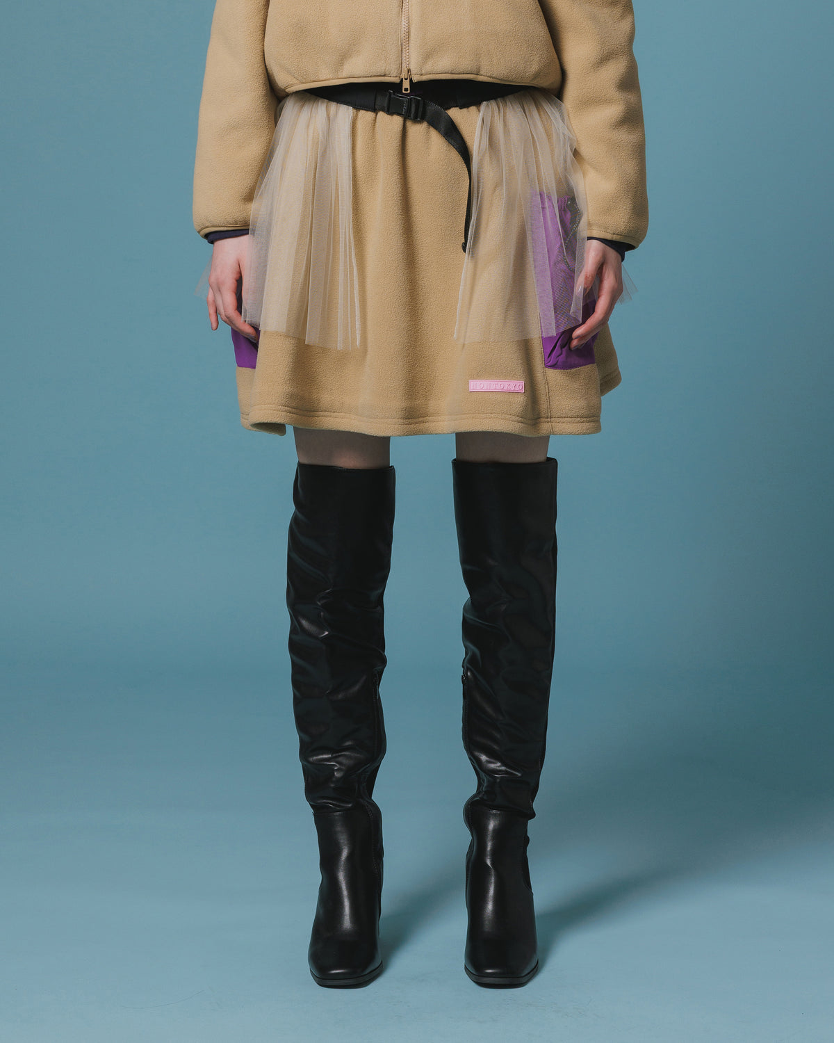 FLEECE MINI CARGO SKIRT (BEIGE)