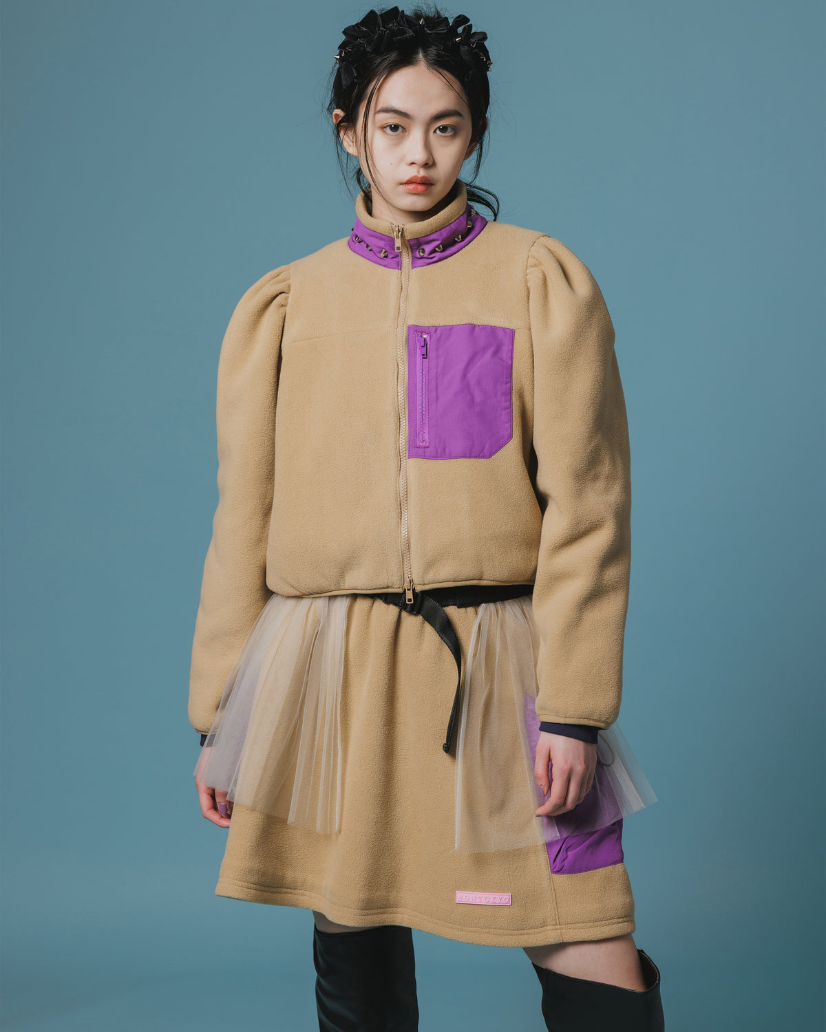 FLEECE STUDS JACKET (BEIGE)