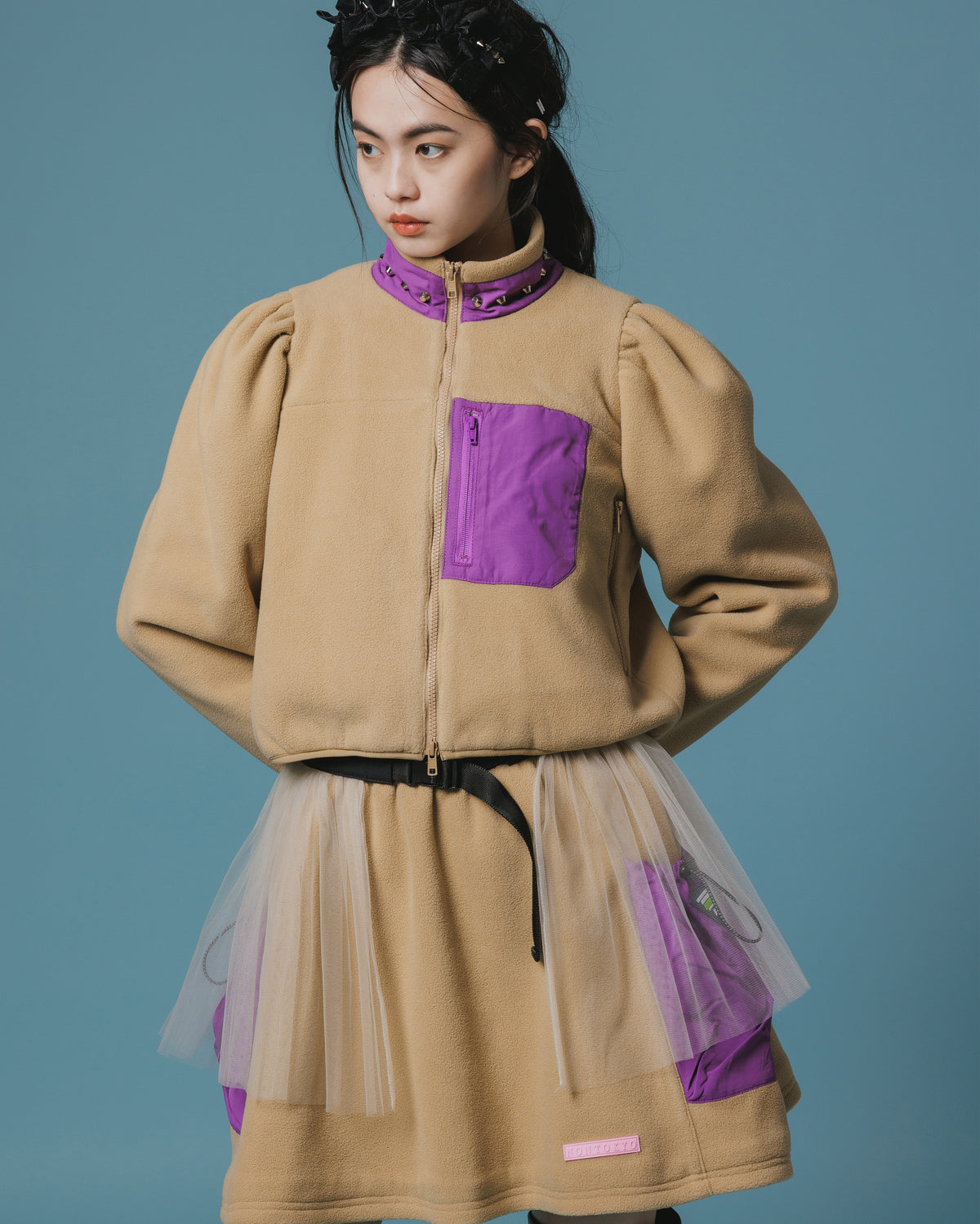 FLEECE STUDS JACKET (BEIGE)
