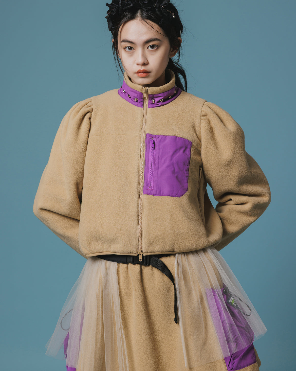 FLEECE STUDS JACKET (BEIGE)
