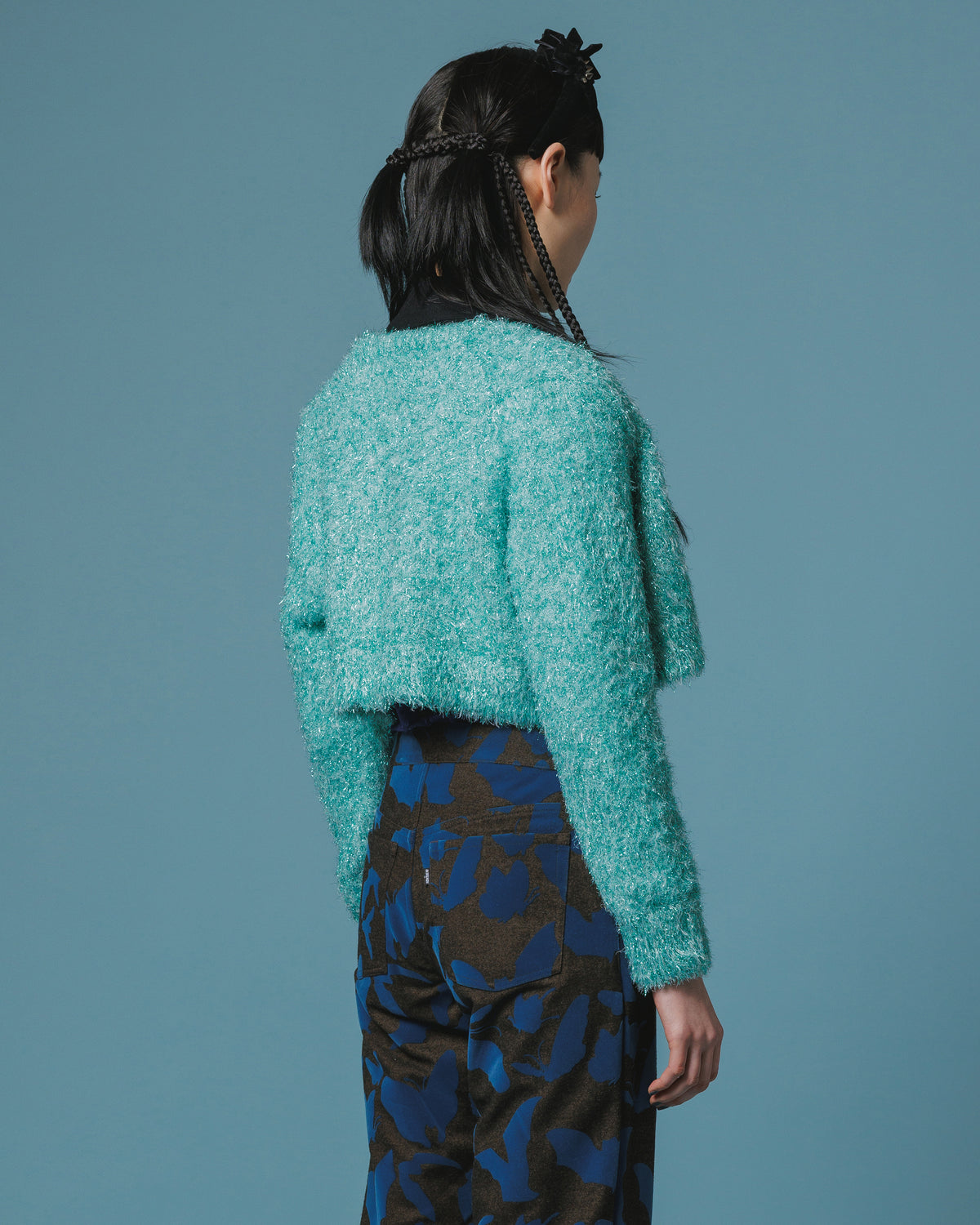 GLITTER SHAGGY KNIT CARDIGAN (M.GREEN)