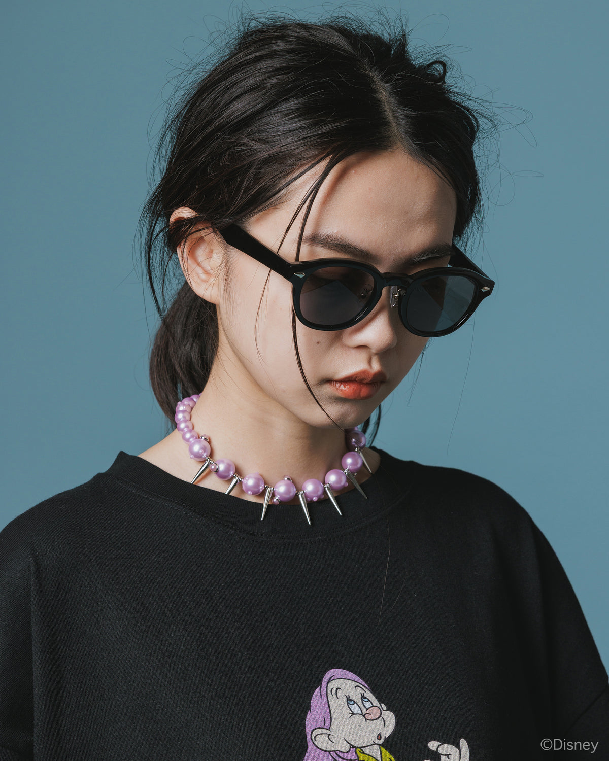 PEARL & STUDS NECKLACE (PURPLE)