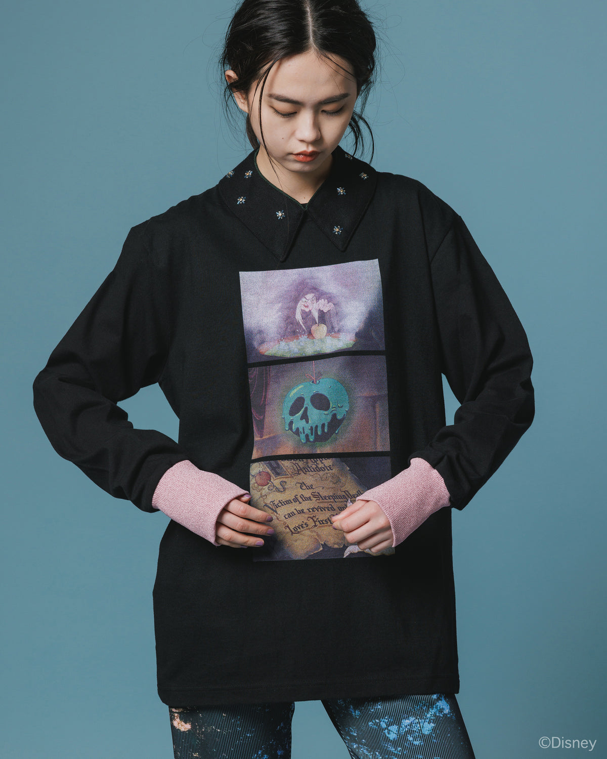 【Disney collection】PRINT L/S T-SHIRT / POISON APPLE (BLACK)