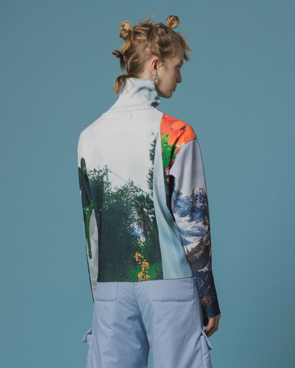 PRINT RIB HI-NECK TOP (COLLAGE)