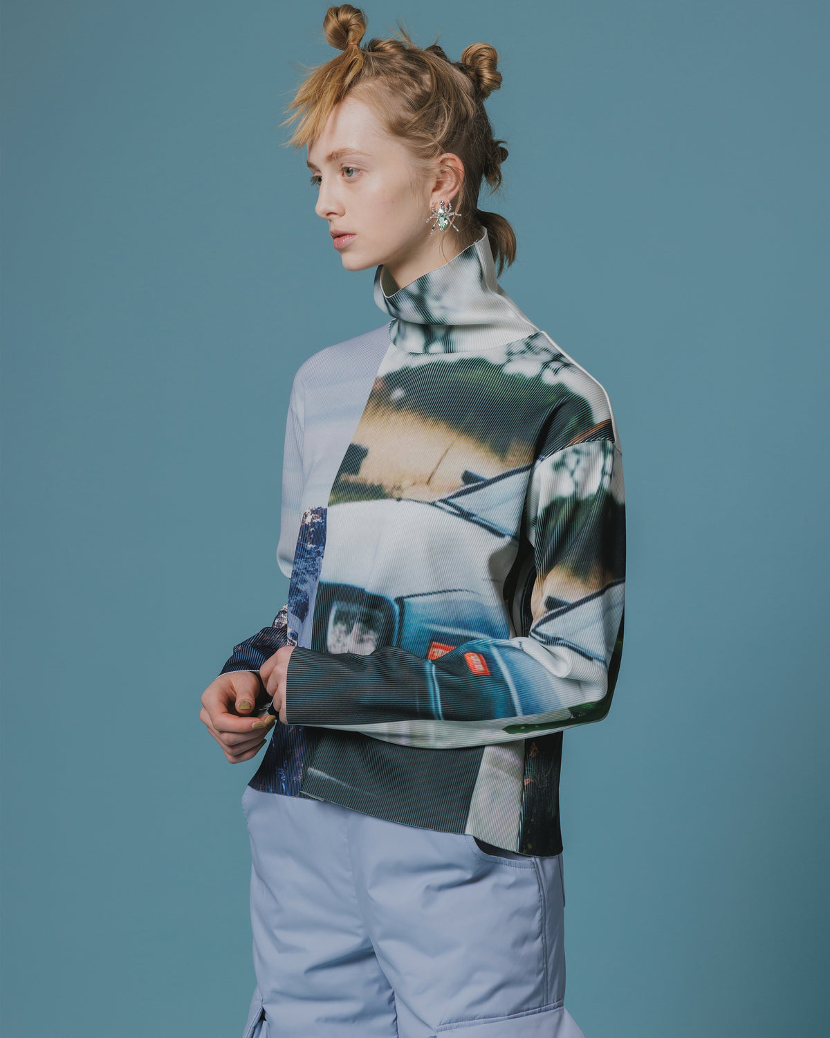 PRINT RIB HI-NECK TOP (COLLAGE)
