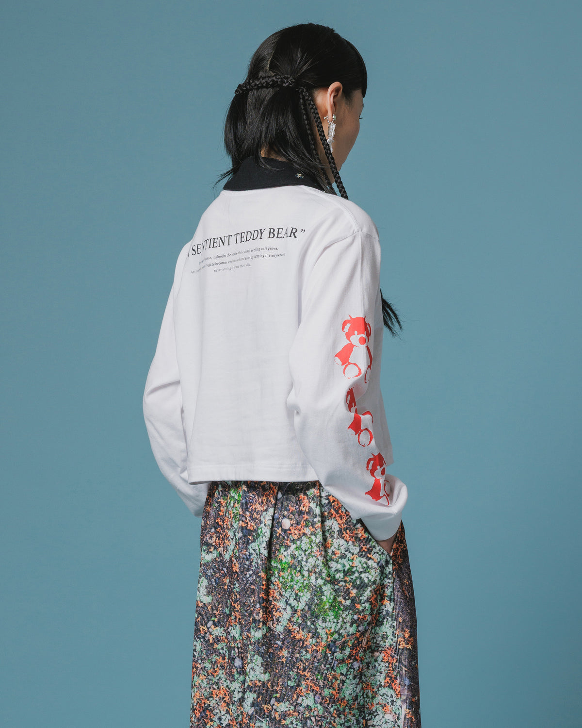 PRINT L/S SHORT T-SHIRT / BEAR (WHITE)