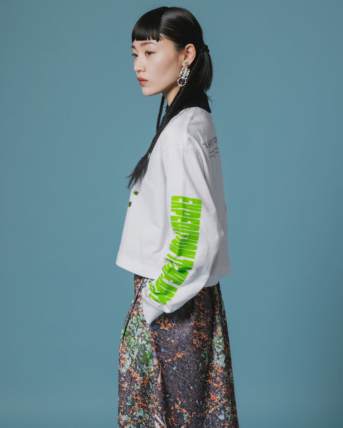 PRINT L/S SHORT T-SHIRT / BEAR (WHITE)