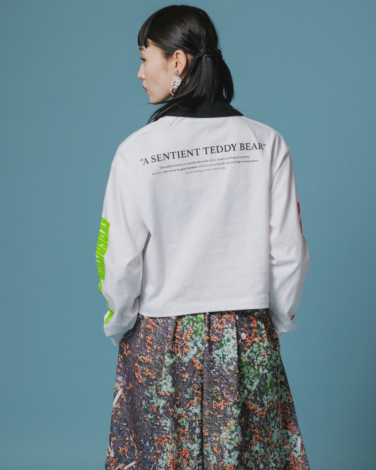 PRINT L/S SHORT T-SHIRT / BEAR (WHITE)