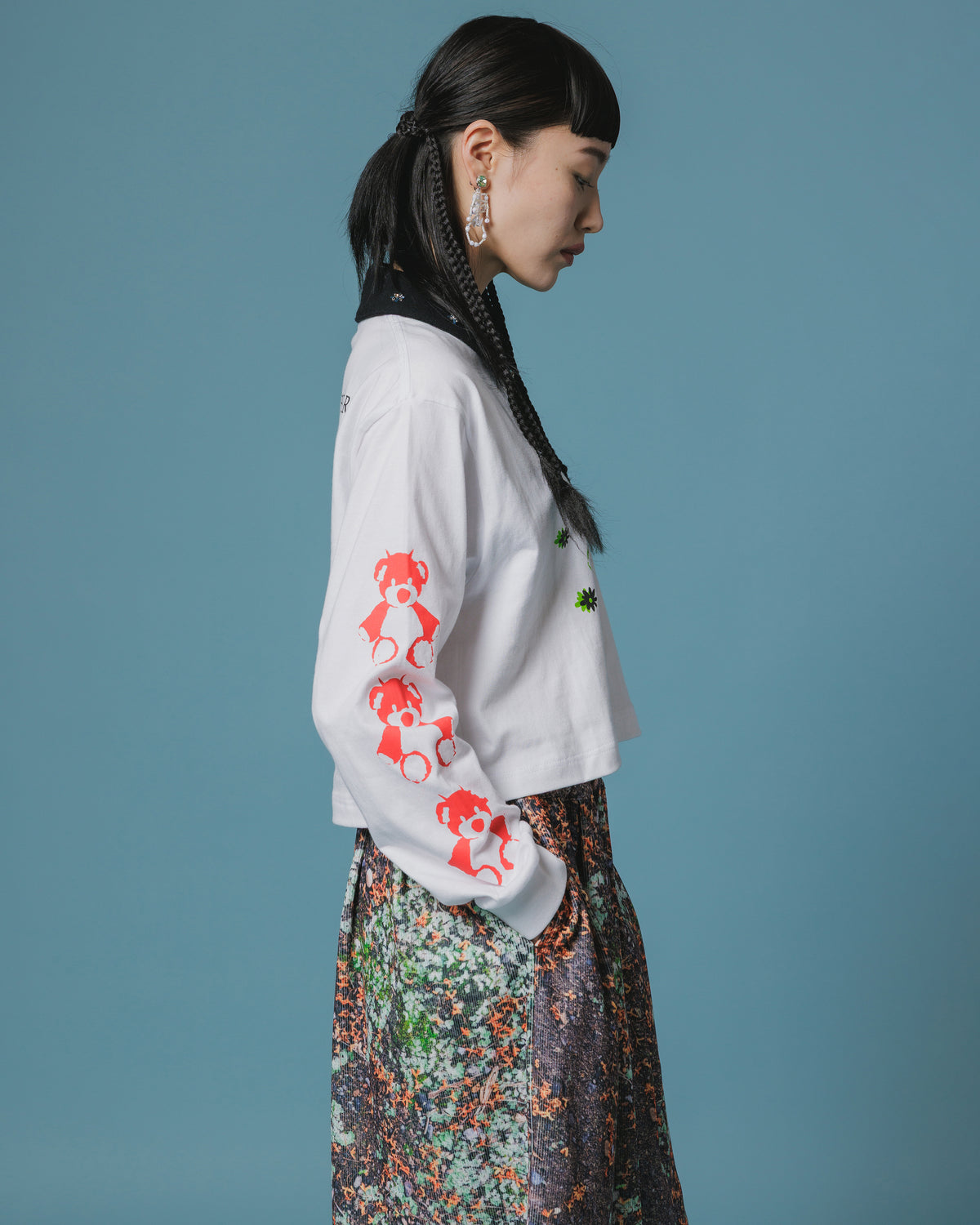 PRINT L/S SHORT T-SHIRT / BEAR (WHITE)