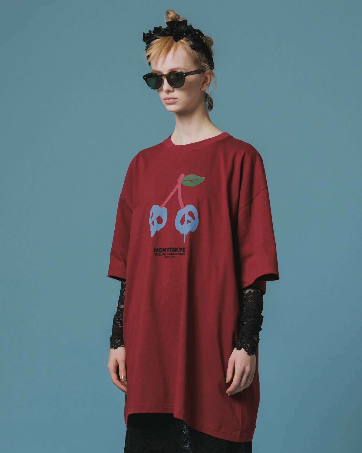 PRINT H/S BIG T-SHIRT / SCULL CHERRY  (WINE)