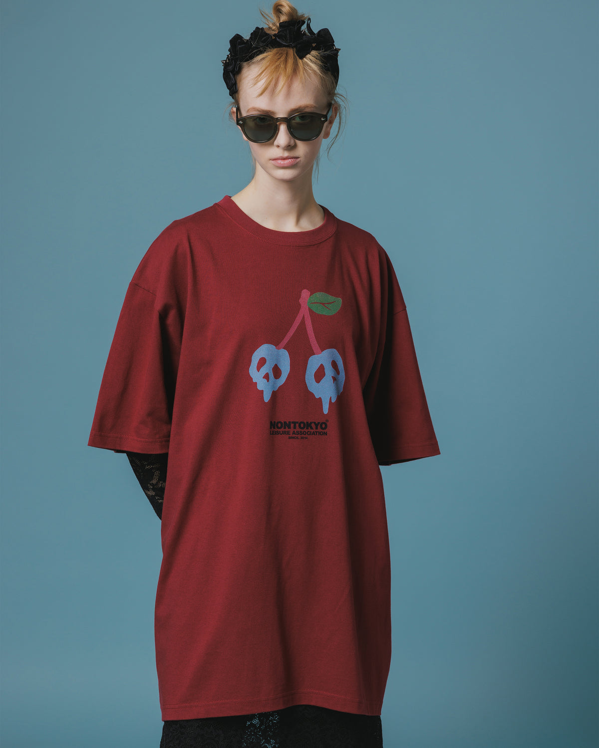 PRINT H/S BIG T-SHIRT / SCULL CHERRY  (WINE)