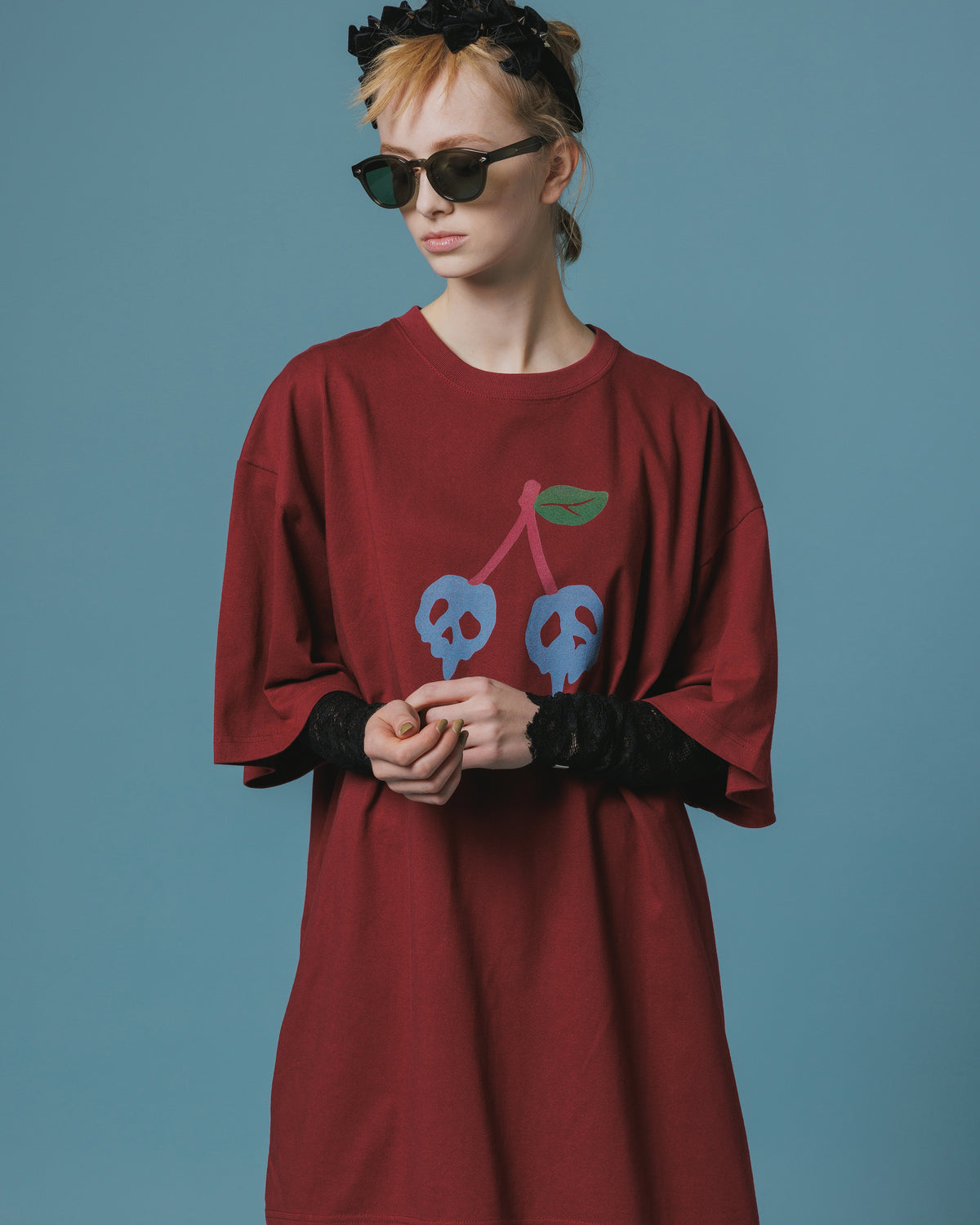PRINT H/S BIG T-SHIRT / SCULL CHERRY  (WINE)