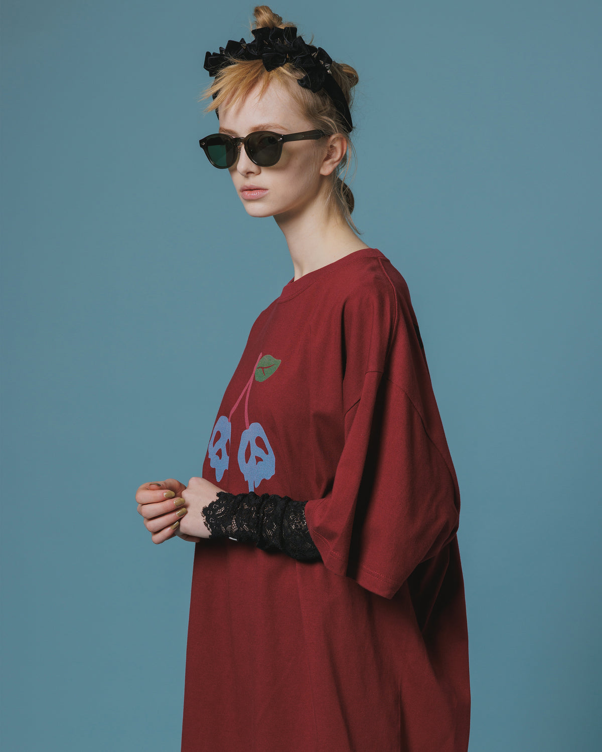 PRINT H/S BIG T-SHIRT / SCULL CHERRY  (WINE)