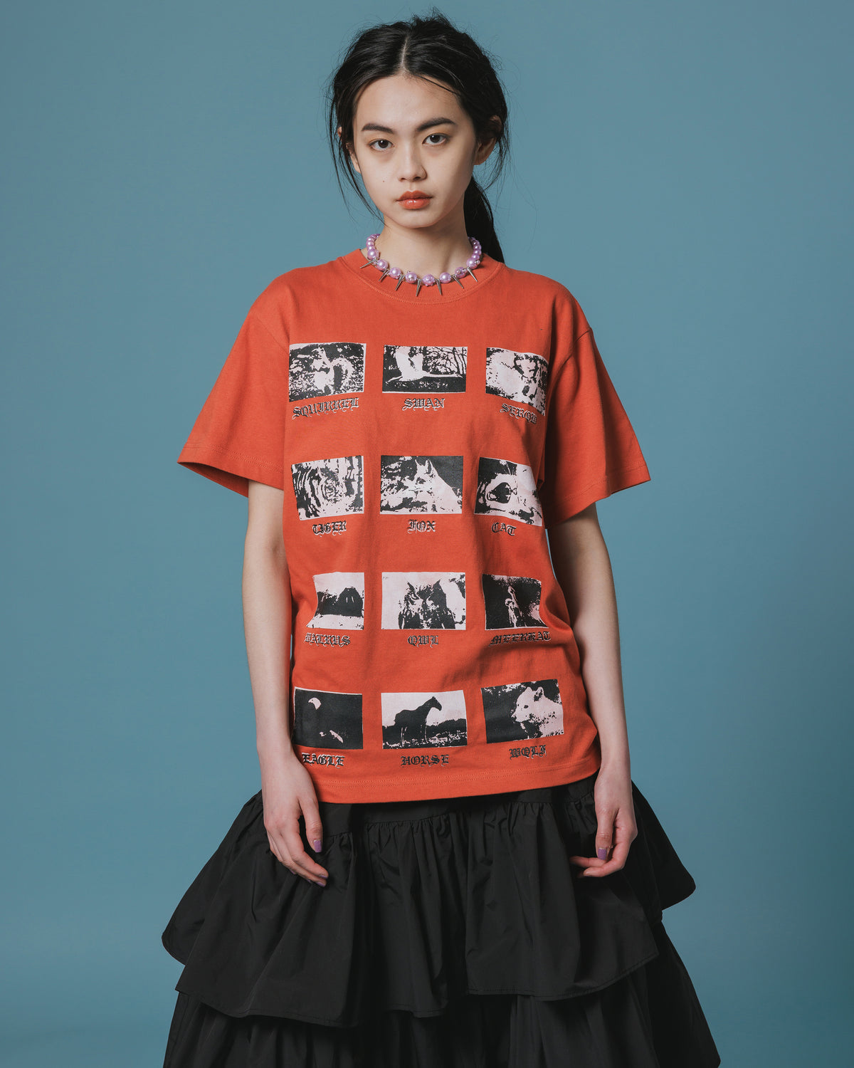 PRINT H/S T-SHIRT / ANIMAL (ORANGE)