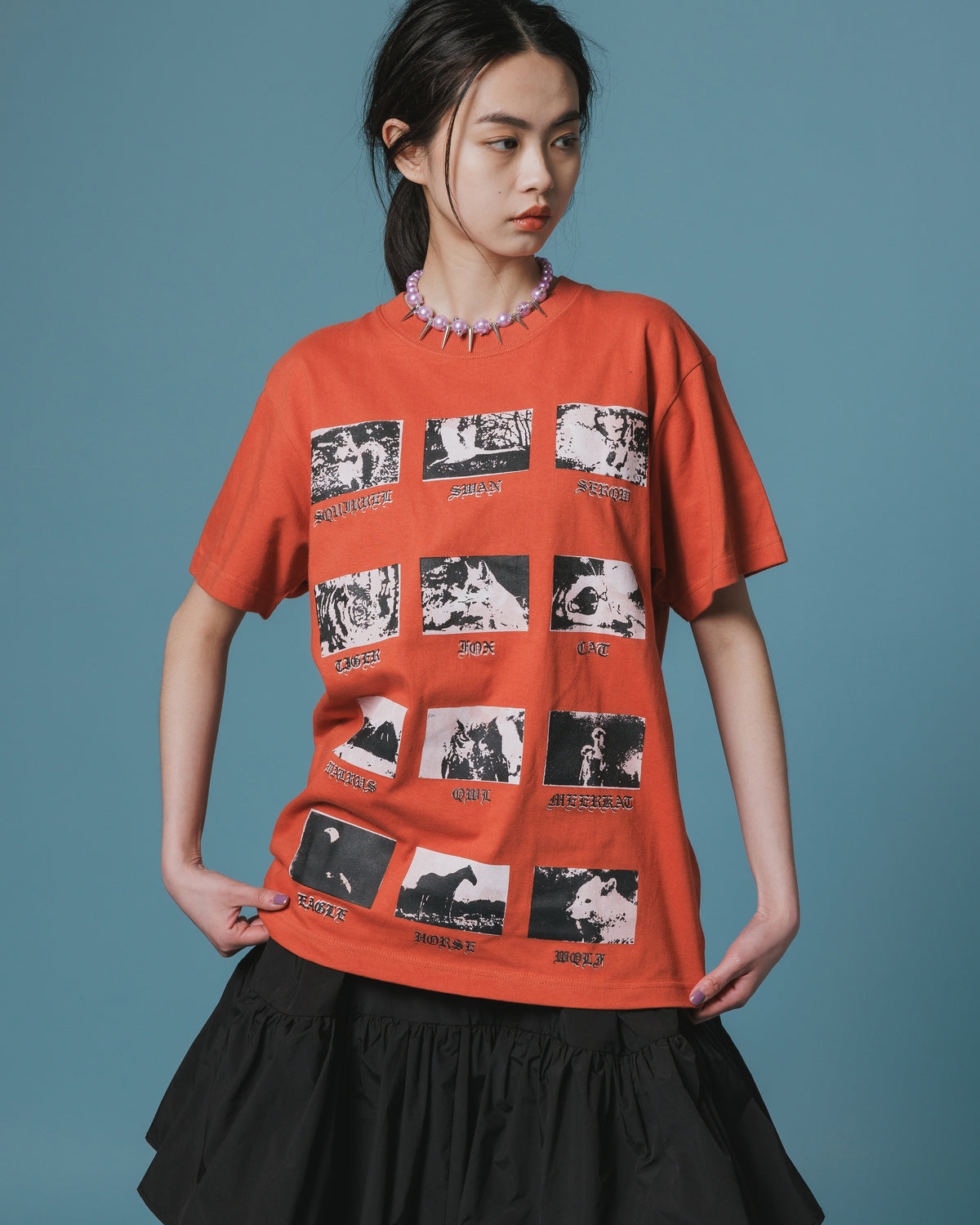 PRINT H/S T-SHIRT / ANIMAL (ORANGE)