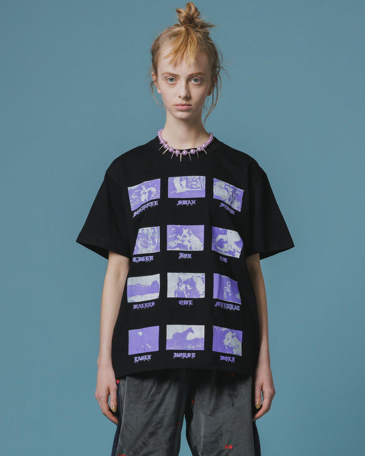 PRINT H/S T-SHIRT / ANIMAL  (BLACK)