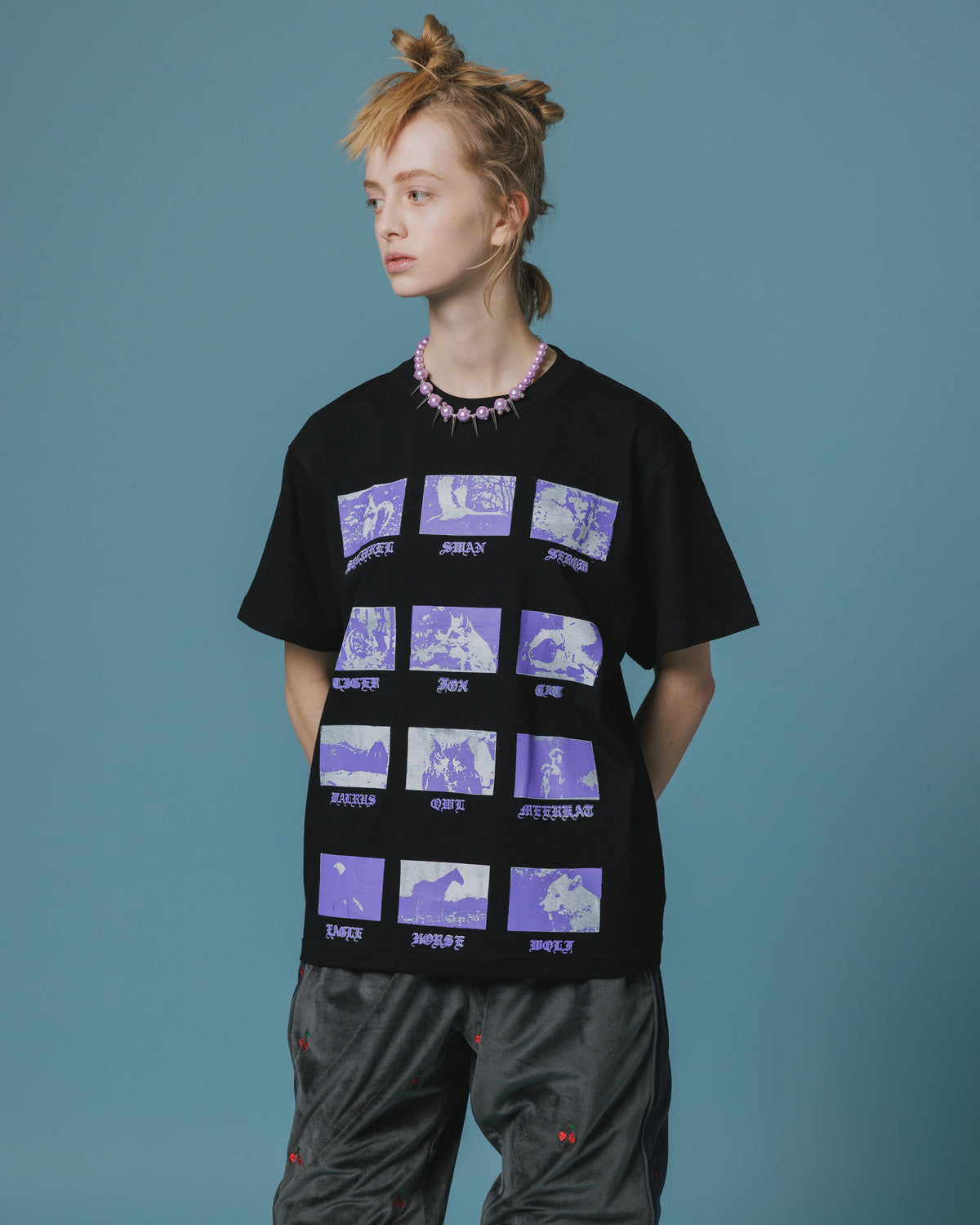 PRINT H/S T-SHIRT / ANIMAL  (BLACK)